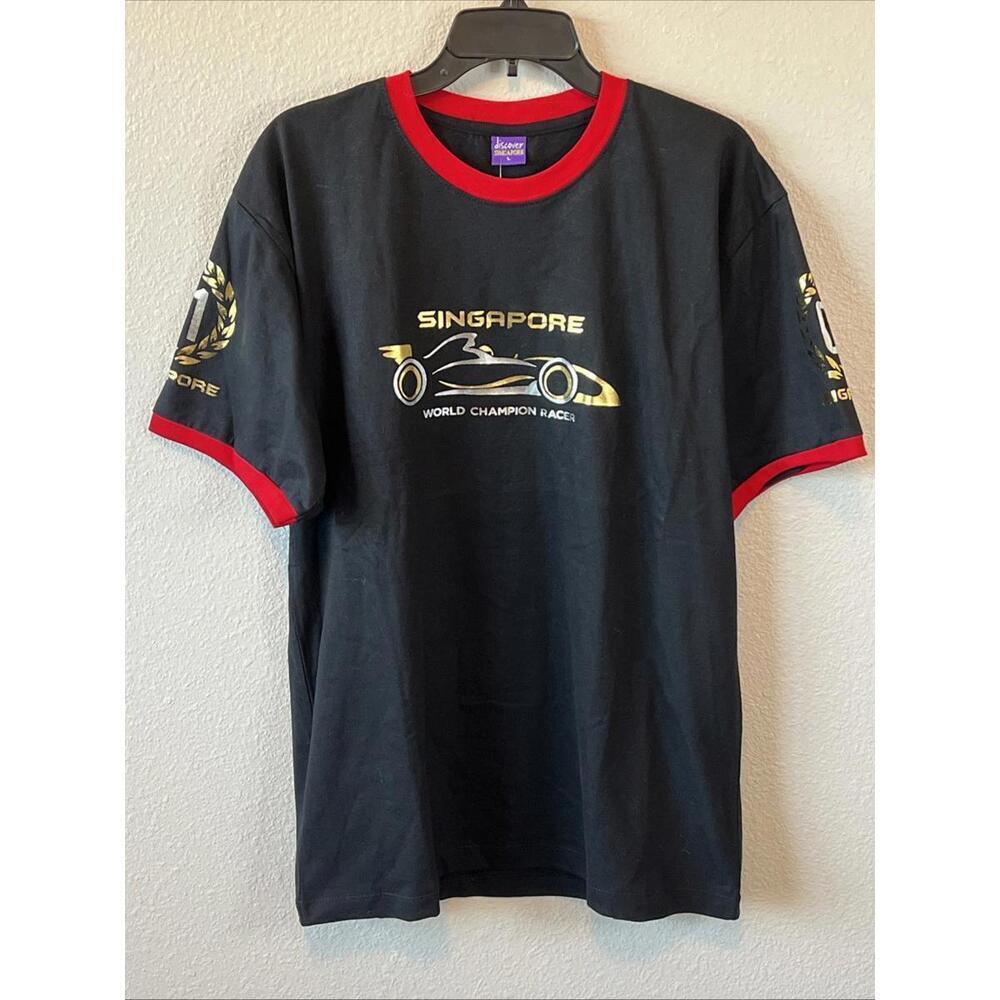 Discover Singapore Race Car Ringer Short Sleeve TShirt Size Large NWT